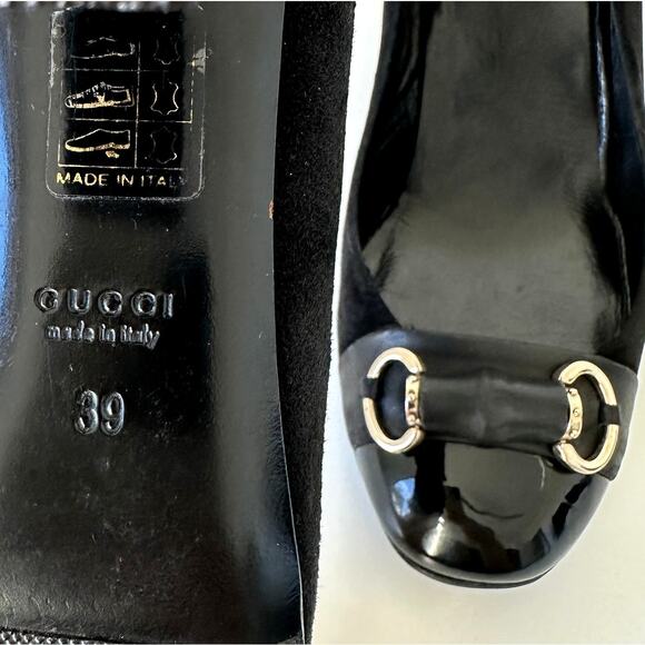 Gucci Classic Black Suede Pumps Bamboo Horsebit Cap Toe IT 39 - Picture 8 of 15
